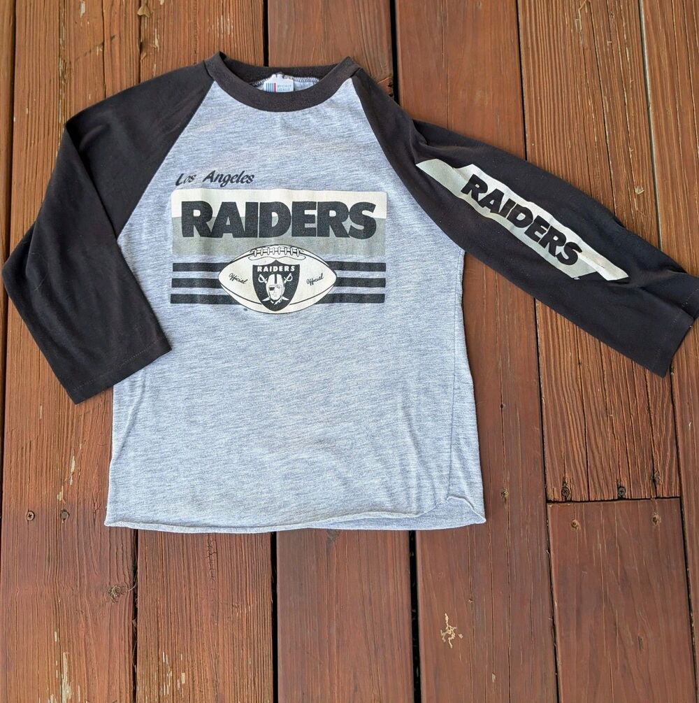 VTG 80s Los Angeles Raiders NFL Football 3/4 Sleeve youth XL 14/16 Shirt SINGLE